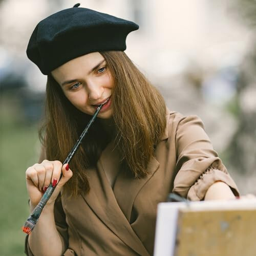 Ayollar uchun jun Fransuz beretlari zamonaviy tek rangli beani shlyapasi cho'ziluvchan klassik beret - 4