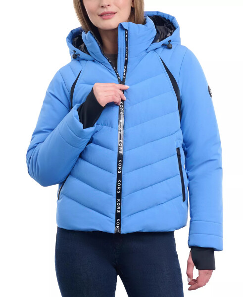 Ayollar uchun Logo Kaputli Puffer Palto Crew Blue - 3