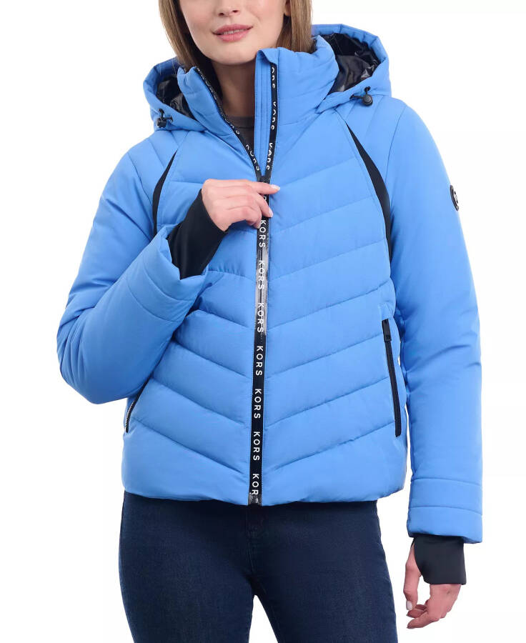 Ayollar uchun Logo Kaputli Puffer Palto Crew Blue - 1