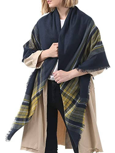 Ayollar uchun shirin sovg'alar - ayollar uchun sovg'a sifatida sharflar Plaid Blanket Scarf moda Tartan sharflar katta o'lchamli o'rash shawl sovg'a - 4