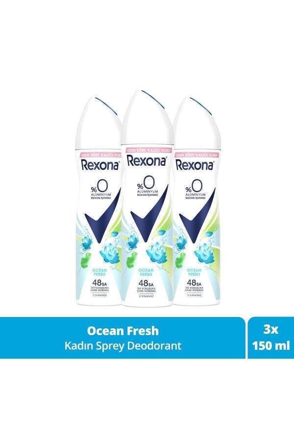 Ayollar uchun sprey dezodorant Ocean Fresh 0% alyuminiy 48 soat ter hidi qarshi himoya 150 ml X3 - 1