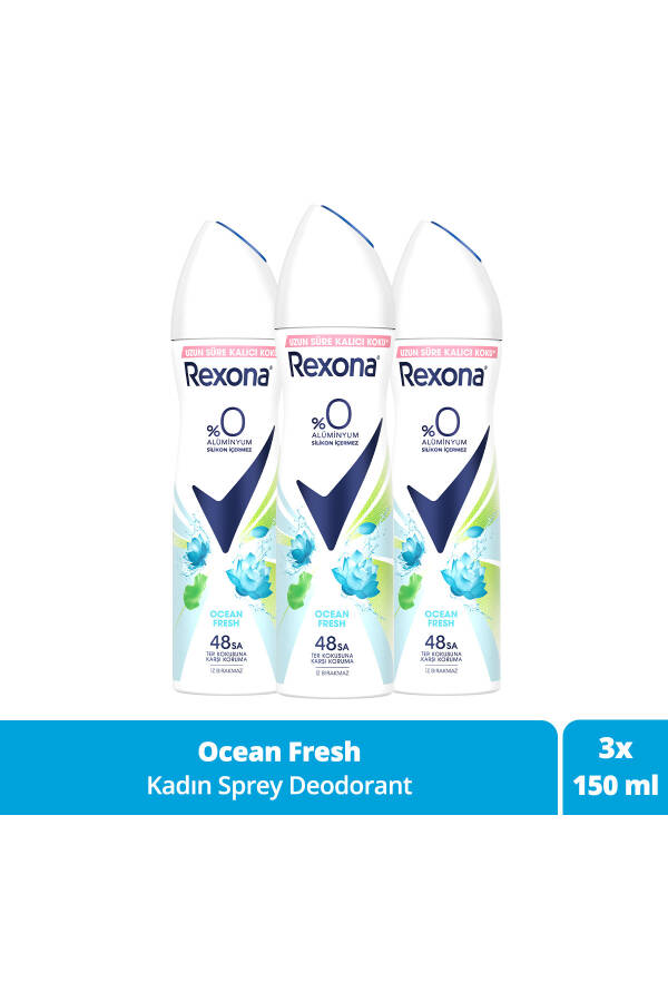 Ayollar uchun sprey dezodorant Ocean Fresh 0% alyuminiy 48 soat ter hidi qarshi himoya 150 ml X3 - 8