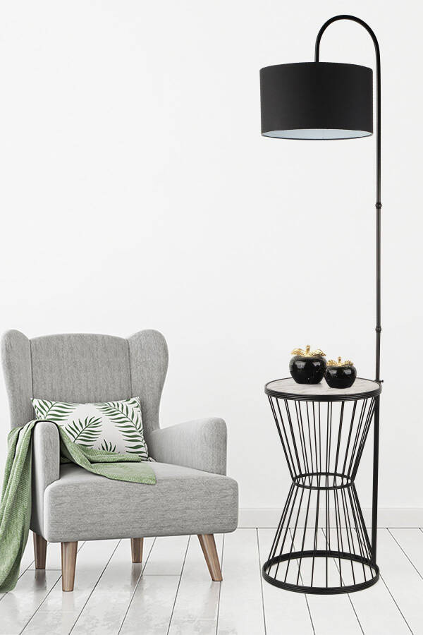 Aytuğ Table Lamp Black Marble Wood Black Shade - 2