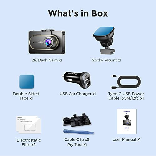 AZDOME 2K Dash Cam, Built in WiFi, Dashboard Camera with QHD 2560x1440P, M27 Car Camera, Dashcams for Cars with 3