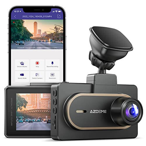 AZDOME 2K Dash Cam, o‘rnatilgan WiFi, QHD 2560x1440P o‘lchamdagi boshqaruv paneli kamerasi, M27 Avtomobil kamerasi, 3 dyuymli ekranli mashina kameralari, WDR, tungi ko‘rish, to‘xtash monitori, G-sensor - 1