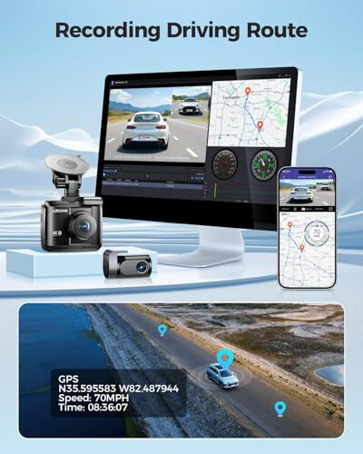 AZDOME 4K Dash Cam Спереди и Сзади, 2160P Автомобильная Камера, Карта на 64 ГБ В комплекте, WiFi Dash Cam с GPS и Скоростью, 2.4