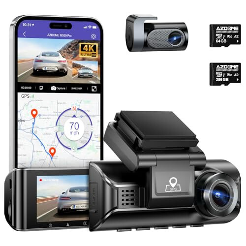 AZDOME 4K WiFi Dash Cam Front and Rear with 256GB SD Card - 1