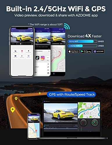 AZDOME 4K WiFi Dash Cam Front and Rear with 256GB SD Card and 1080P Interior Cam Type-C Interface Cabin Camera - 4