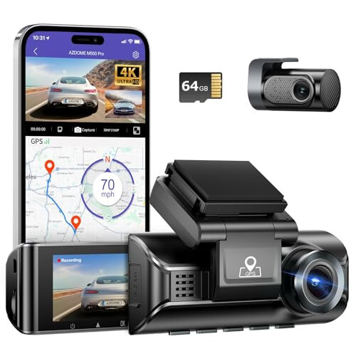 AZDOME 4K WiFi Dash Cam Спереди и Сзади с 256 ГБ SD-картой и 1080P Камерой салона с Интерфейсом Type-C - 2