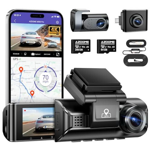 AZDOME 4K WiFi Ön ve Arka Dash Cam, 256GB SD Kart ve 1080P İç Kamera Tip-C Arayüzü Kabin Kamerası, 3'lü Mini USB Sabit Bağlantı Kiti (JYX02) - 1