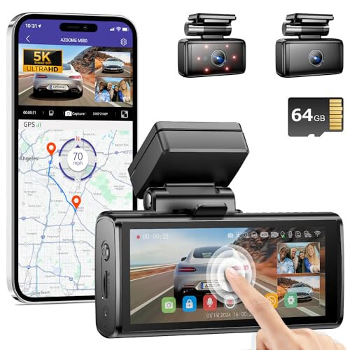 AZDOME 5K 3 Channel Dash Cam, Free 64GB Card, 4