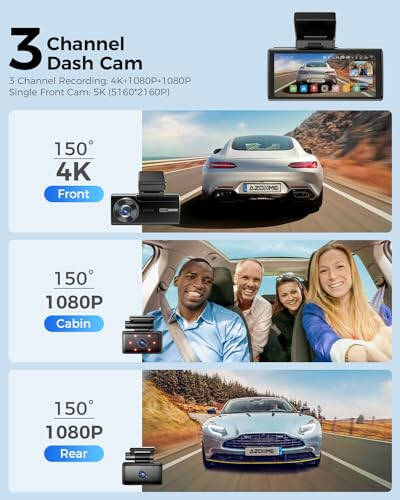 AZDOME 5K 3 Channel Dash Cam, Free 64GB Card, 4