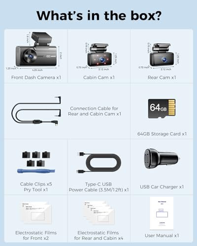 AZDOME 5K 3 Channel Dash Cam, Free 64GB Card, 4