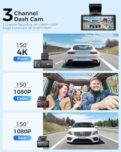 AZDOME 5K 3 Kanallı Dash Cam, Ücretsiz 64GB Kart, 4