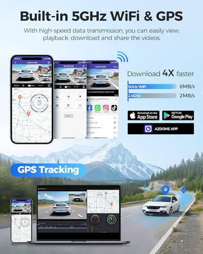AZDOME 5K 3 Kanallı Dash Cam, Ücretsiz 64GB Kart, 4