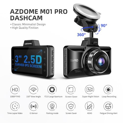 AZDOME Dual Dash Cam Front and Rear, 3 inch 2.5D IPS Screen Free 64GB Card Car Driving Recorder, 1080P FHD Dashboard Camera, Waterproof Backup Camera Night Vision, Park Monitor, G-Sensor, for Car Taxi - 3