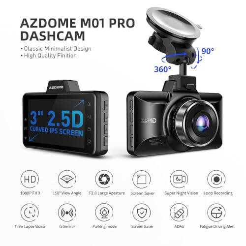 AZDOME Dual Dash Cam Front and Rear, 3 inch 2.5D IPS Screen Free 64GB Card Car Driving Recorder, 1080P FHD Dashboard Camera, Waterproof Backup Camera Night Vision, Park Monitor, G-Sensor, for Car Taxi - 3