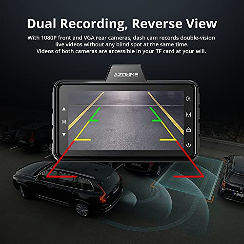 AZDOME Dual Dash Cam Front and Rear, 3 inch 2.5D IPS Screen Free 64GB Card Car Driving Recorder, 1080P FHD Dashboard Camera, Waterproof Backup Camera Night Vision, Park Monitor, G-Sensor, for Car Taxi - 6