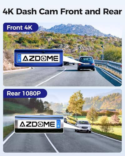 AZDOME M300S 4K Dash Cam, 5.8G WiFi ile 64GB SD Kart, 170° Ön ve Arka Kamera, GPS Sesli Kontrol, WDR Gece Görüşü, G-Sensör, 24 Saat Park Sensörü, Kolay Kurulum, Maksimum 256GB Destek - 1