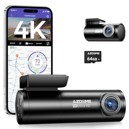 AZDOME M300S 4K Dash Cam with 5.8G WiFi 64GB SD Card, 170° Dash Cam Front and Rear GPS Voice Control WDR Night Vision G-Sensor 24H Parking Monitor, Easy to Install, Max Up Support to 256GB - 6