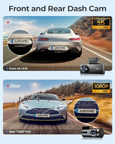 AZDOME M580 5K 5GHz WiFi Dash Cam Front and Rear, Touch Screen 4 Inch, UHD 4K+1080P Car Dash Camera with 64GB Card, Dashboard Camera Built-in GPS, WDR Night Vision, 24H 4 Modes Parking Monitor - 2