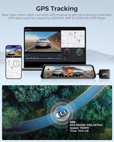 AZDOME PG17 WiFi Geri Görüş Aynası Kamera, 12' Ayna Dash Cam, Çift Kamera 2.5K Ön ve 1080P Arka Kamera Araba İçin, Ücretsiz 64GB TF Kart, Su Geçirmez Yedek Kamera Gece Görüşü, Park Yardımcısı GPS - 6