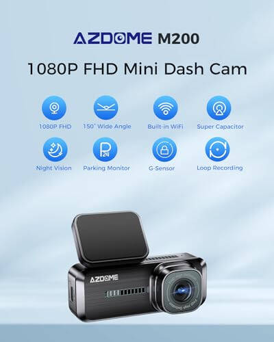 AZDOME WiFi 1080P FHD Avtomobil uchun Videoregistrator, 150° Keng Burchak Dash Cam Old, 24 soatlik To'xtash Rejimi Avtomobil Kamerasi Ilova bilan G-Sensor Loop Yozuvi Tungi Ko'rish, Maksimal 128GB qo'llab-quvvatlash, Oson O'rnatish, Qora - 7