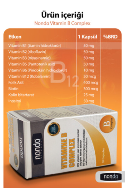 B Kompleks Vitamini 30 Kapsül (B1, B2, B3, B5, B6, B12 Vitaminleri) - 7