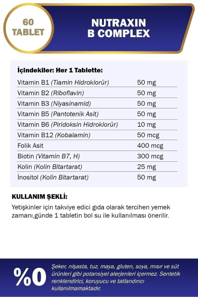 B Kompleksi Vitamin 60 Tablet B1, B2, B3, B5, B6, B12 - 11