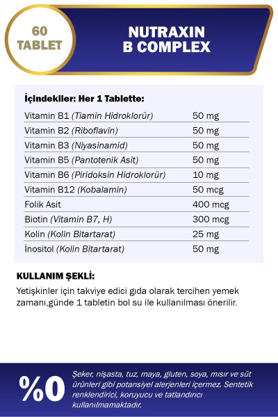 B Kompleksi Vitamin 60 Tablet B1, B2, B3, B5, B6, B12 - 2