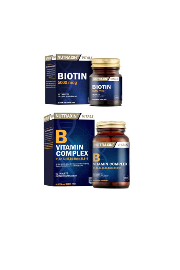 B1, B2, B3, B5, B6, B12 ni o'z ichiga olgan B Vitamin Kompleksi 60 tabletka + Biotin 5000 Mcg 30 tabletka - 1