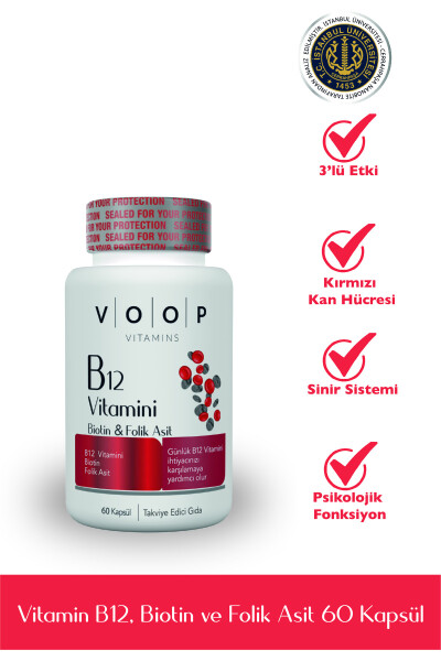 B12 Vitamini - Biotin & Folik Asit Cilt, Saç, Tırnak ve Beyin Sağlığı Destekleyici 60 Bitkisel Kapsül - 10