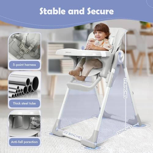 Babimoni 4 in 1 Baby High Chair, High Chairs for Babies and Toddlers, Portable Feeding and Eating Seat, Foldable Highchair with 4 Levels of Recline and 7 Levels of Height Adjustment (Gray) - 38