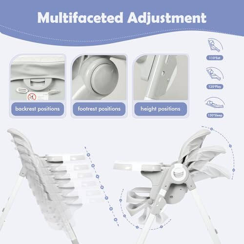 Babimoni 4 in 1 Baby High Chair, High Chairs for Babies and Toddlers, Portable Feeding and Eating Seat, Foldable Highchair with 4 Levels of Recline and 7 Levels of Height Adjustment (Gray) - 23
