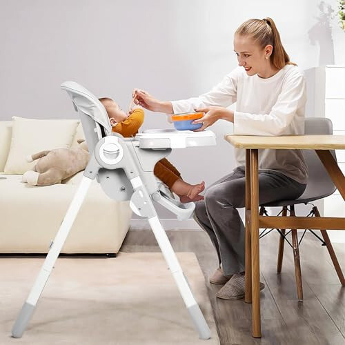 Babimoni 4 in 1 Baby High Chair, High Chairs for Babies and Toddlers, Portable Feeding and Eating Seat, Foldable Highchair with 4 Levels of Recline and 7 Levels of Height Adjustment (Gray) - 2