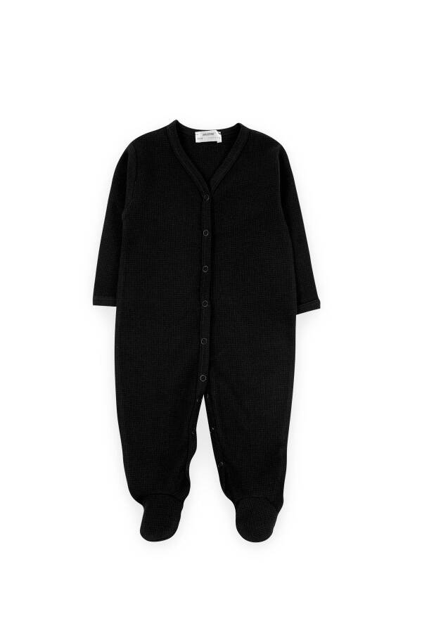 Baby 100% Cotton Black Waffle Fabric Jumpsuit - 1