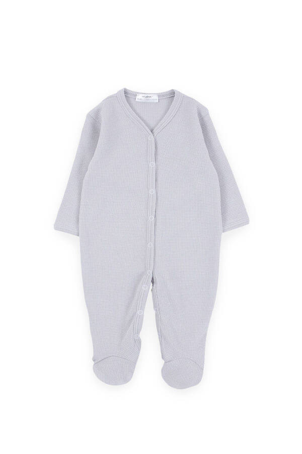 Baby 100% Cotton Grey Waffle Fabric Jumpsuit - 1