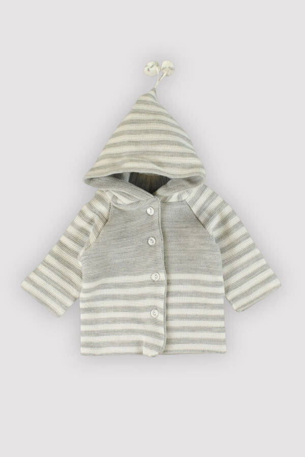 Baby 5 Add 4 Pay Newborn Gift Acrylic Wool Knit Hooded Raglan Double Layer Cardigan with Pompoms 12342 - 3