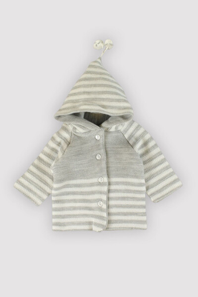 Baby 5 Add 4 Pay Newborn Gift Acrylic Wool Knit Hooded Raglan Double Layer Cardigan with Pompoms 12342 - 1