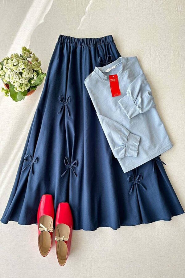 Baby Blue 2 Yarn Crop & Navy Bow Skirt Set - 1