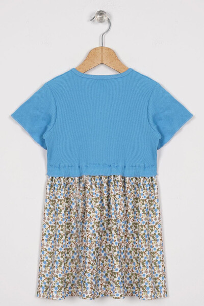 Baby Blue Girl Dress with Floral Print on the Front - 3