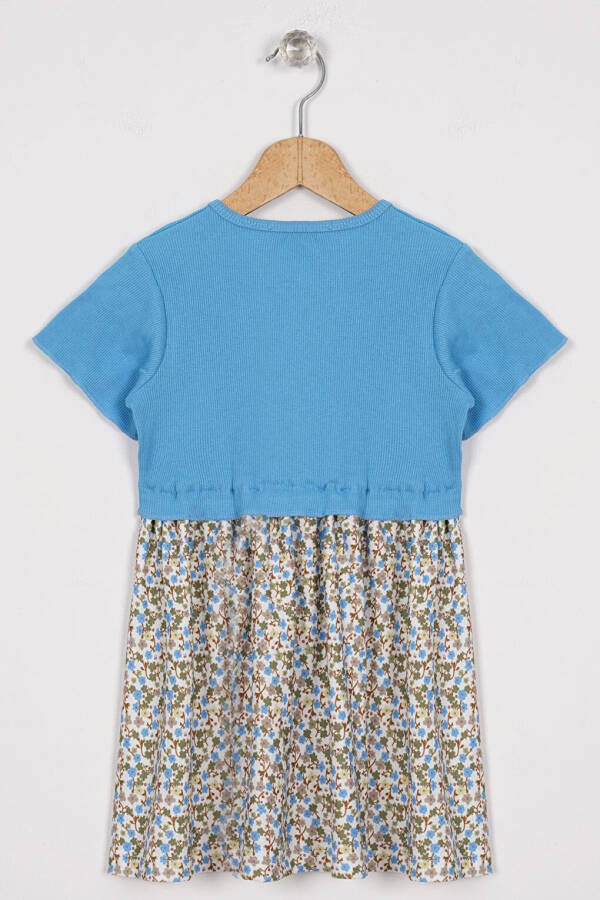 Baby Blue Girl Dress with Floral Print on the Front - 3