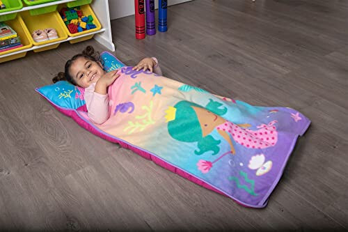 Baby Boom Funhouse Mermaid Kids Nap Mat Set – Includes Pillow and Fleece Blanket – Great for Girls Napping during Daycare or Preschool - Fits Toddlers, Pink + Purple - 32