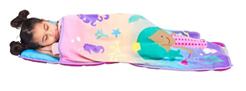 Baby Boom Funhouse Mermaid Kids Nap Mat Seti – Yostiq va Fleece Adyol kiradi – Bolalar uchun bolalar bog'chasida yoki maktabgacha ta'lim muassasasida uxlash uchun ajoyib - Kichkintoylarga mos keladi, Pushti + Binafsha - 47