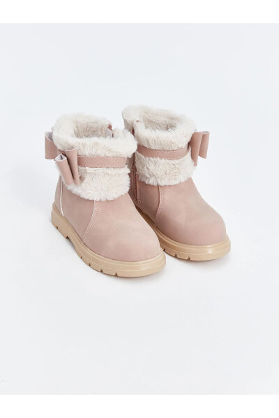 Baby boots with a light salmon bow - 4