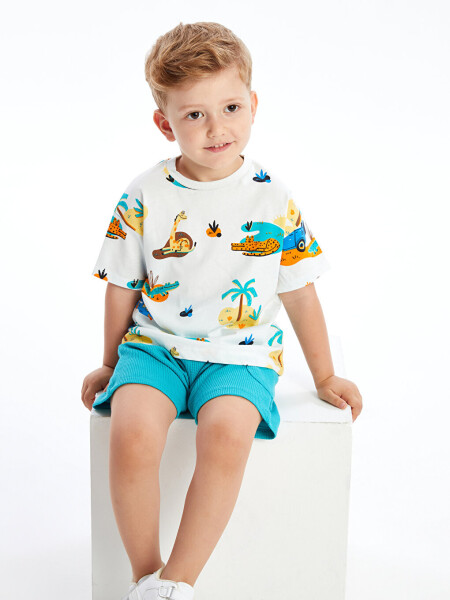 Baby Boy Bicycle Collar Printed T-shirt and Shorts 2 Piece Set - 1