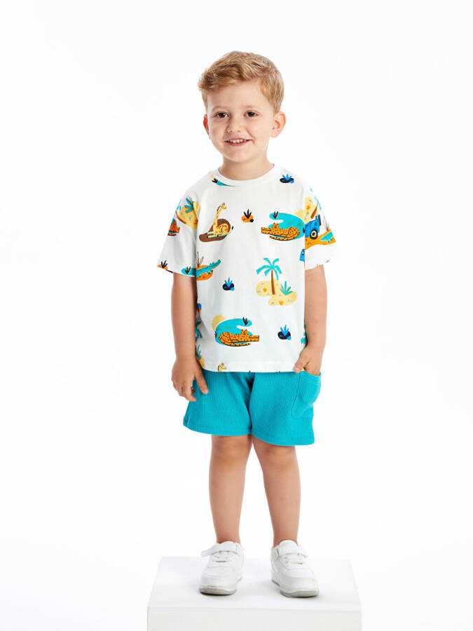 Baby Boy Bicycle Collar Printed T-shirt and Shorts 2 Piece Set - 2