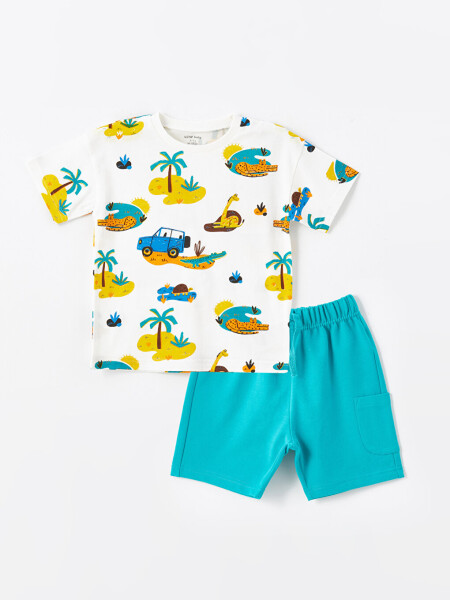 Baby Boy Bicycle Collar Printed T-shirt and Shorts 2 Piece Set - 3