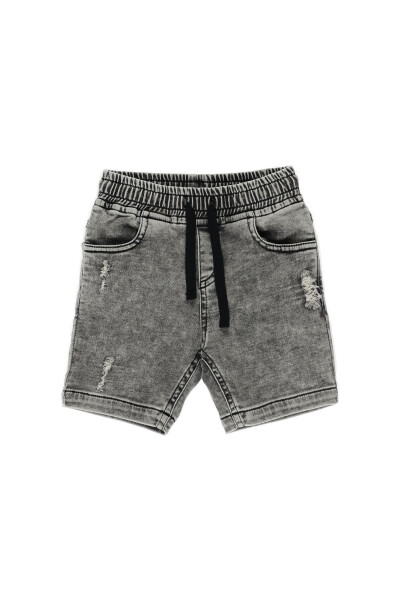 Baby Boy Elastic Waist Black Denim Shorts - 4