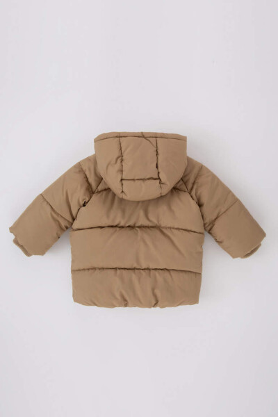 Baby Boy Hooded Fleece Lined Puffer Jacket Beige - 10